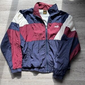 Puma Men's M Navy, Vintage Burgundy & White Colorblock Windbreaker